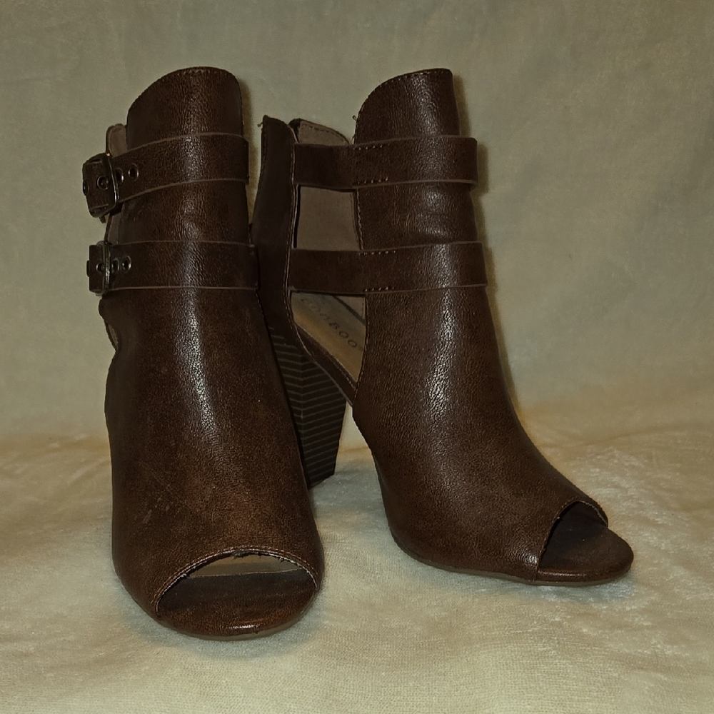 Women's Brown Peep-Toe Ankle Boots